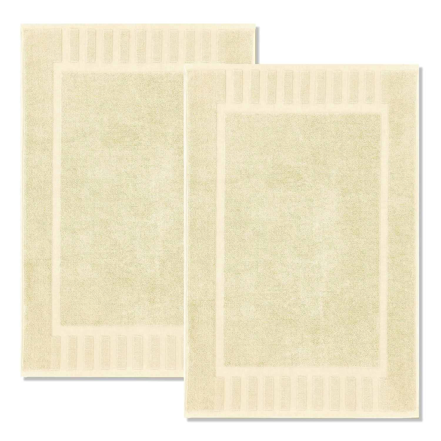 White Classic Cotton Bath Mat Floor Towel [Not a Rug] 2-Pack - 22x34" Beige