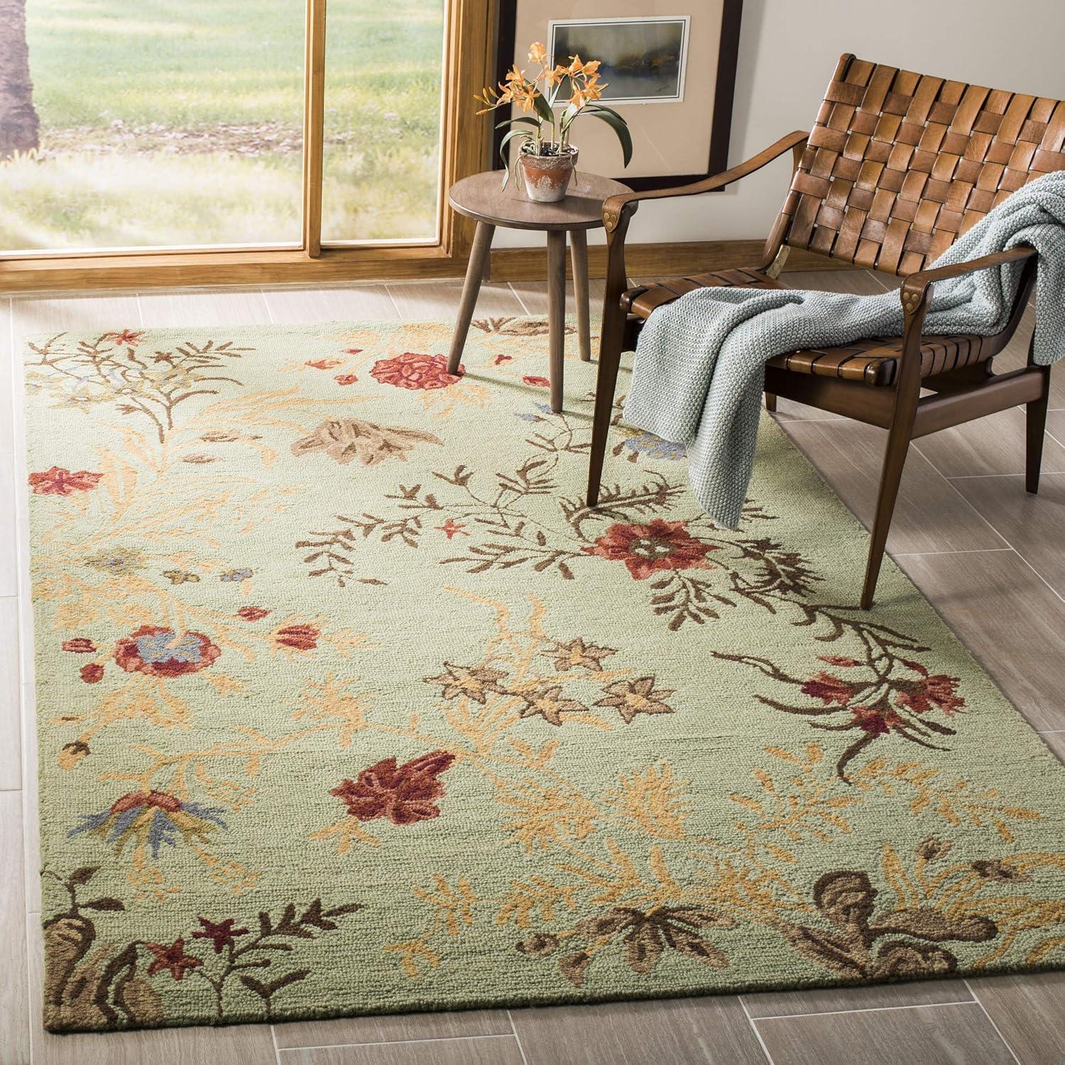 Handmade Light Green Floral Wool 8' x 10' Area Rug