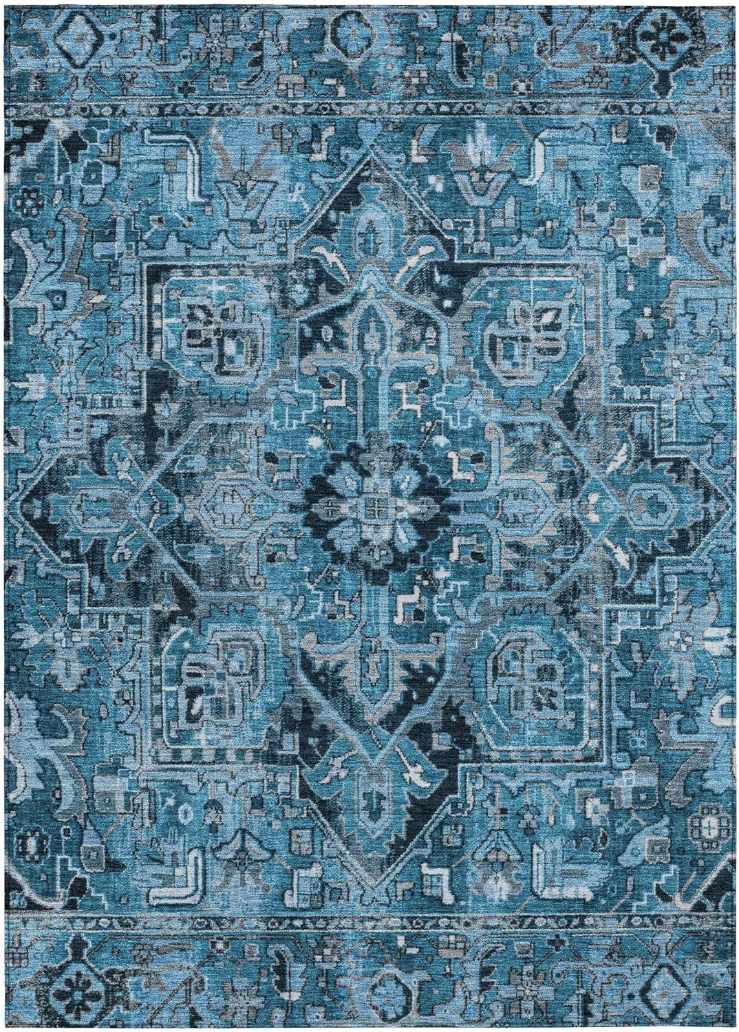 Blue 8' x 10' Synthetic Oriental Washable Area Rug