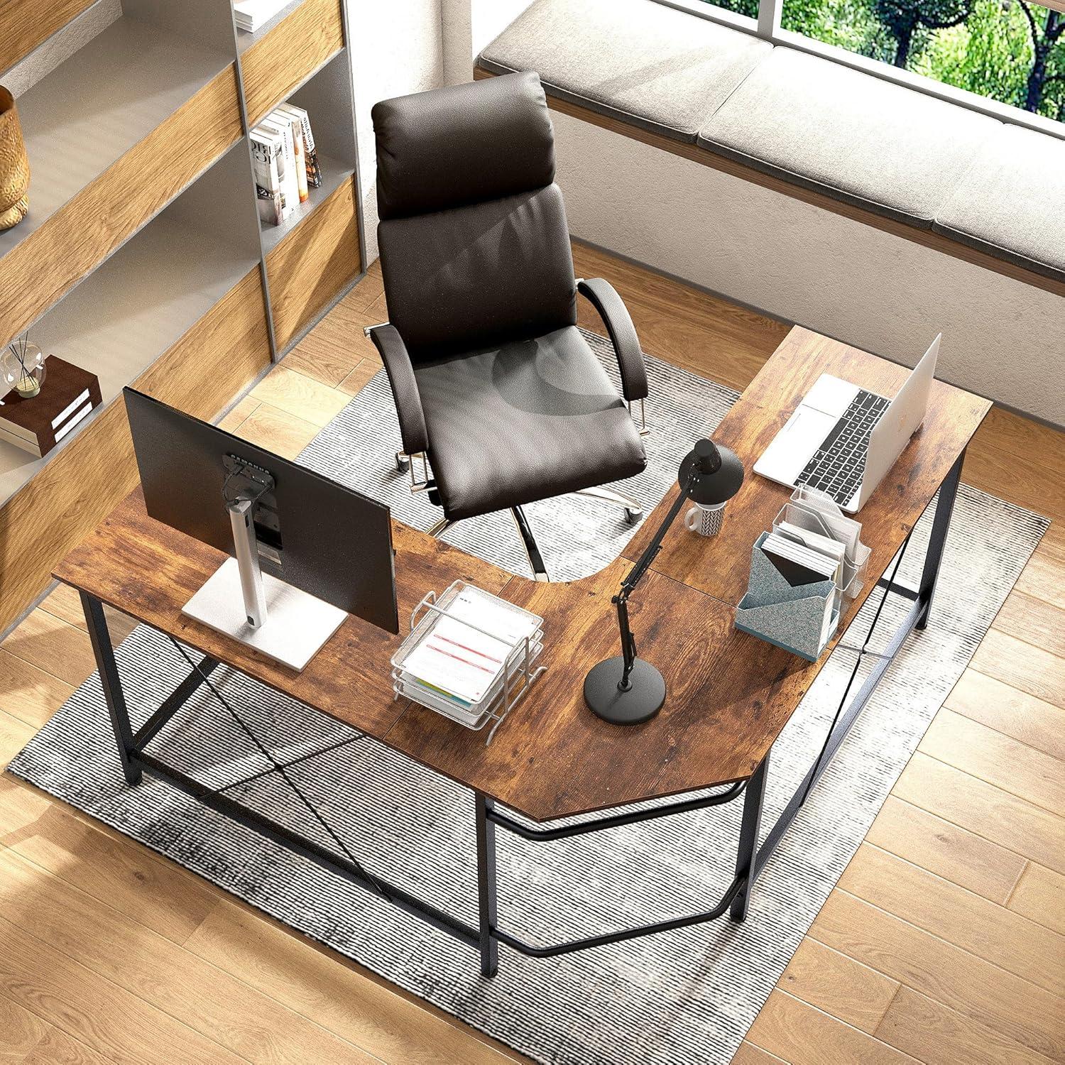 soges L Shaped Desk, 59inch L Desk Computer Corner Desk, Gaming Desk, Home Office Writing Desk, Space-Saving Workstation Desk, Rustic Brown