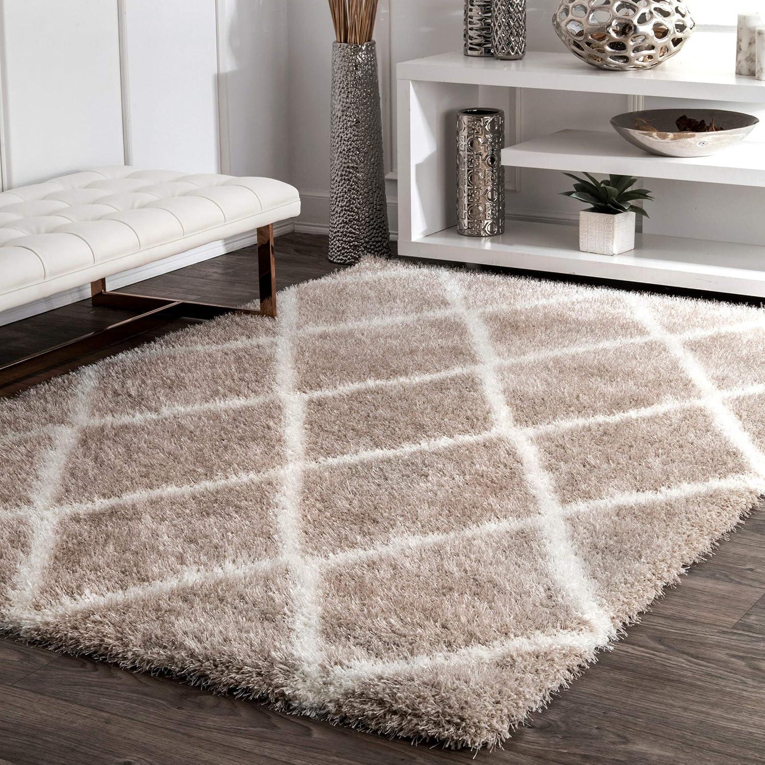 4'x6' Machine Made Diamond Shag Area Rug Ash- nuLOOM: Modern Trellis Design, High Pile, Stain-Resistant, Indoor Use