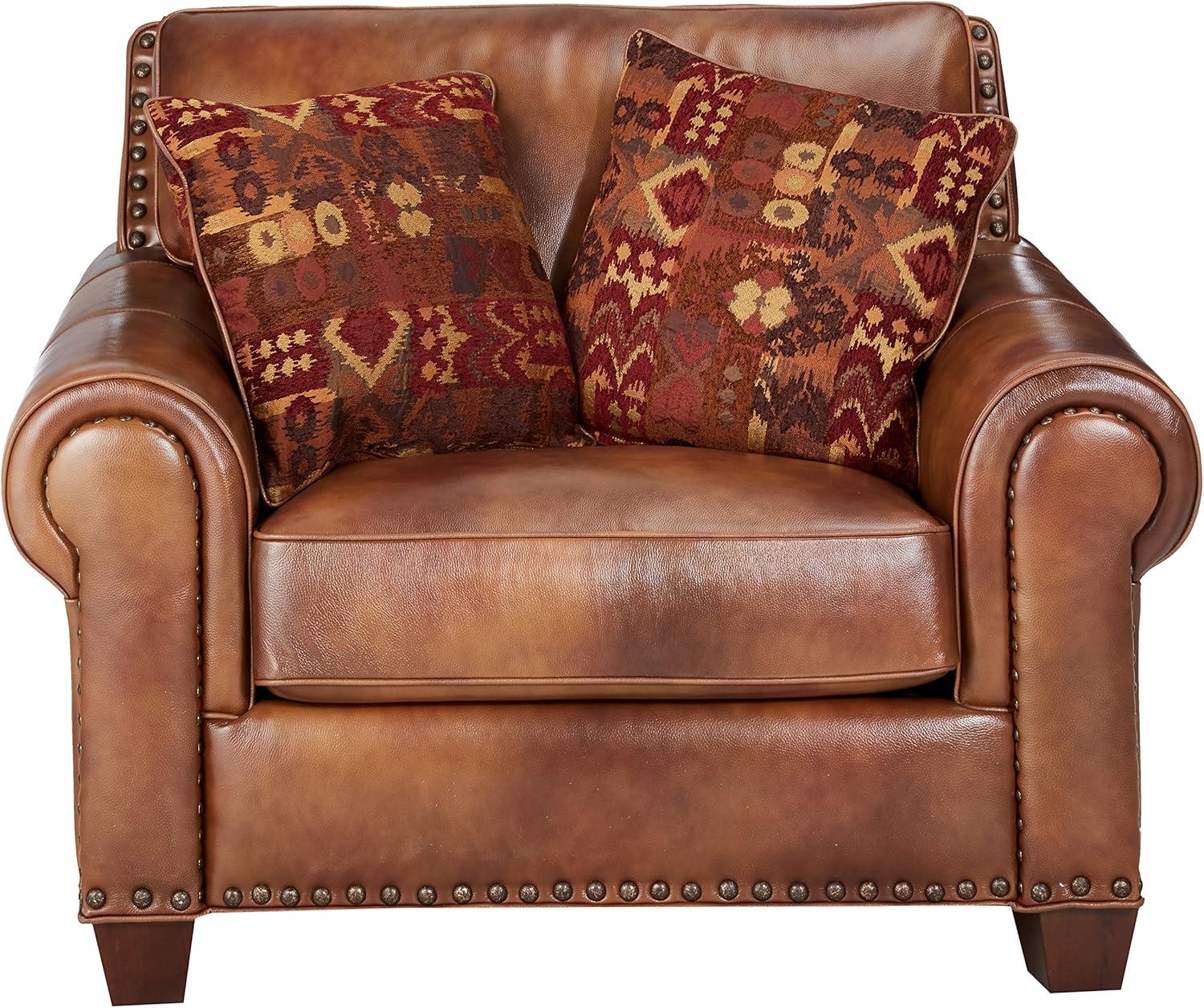 Steve Silver Silverado Top-Grain Leather Accent Chair with Toss Pillows in Camel