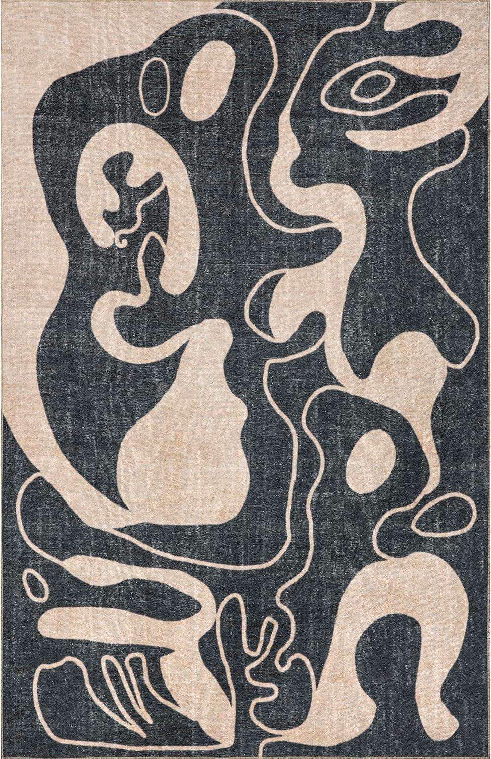 Carole Abstract Beige and Black Machine Washable Area Rug