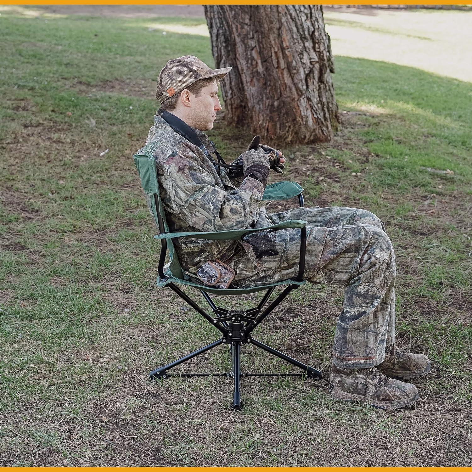 Green 360° Swivel Hunting Chair with Armrests and Mesh