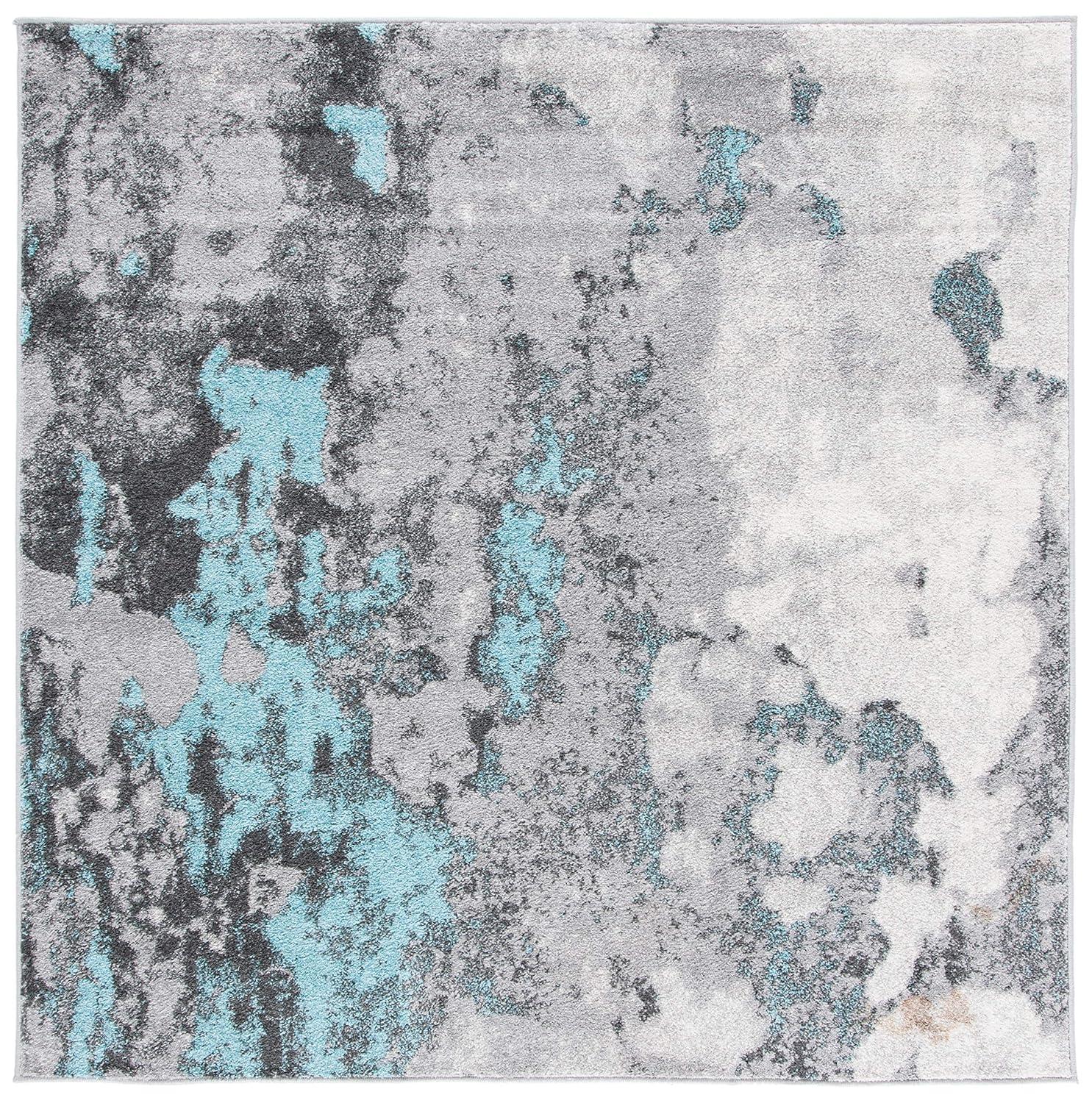 Adirondack ADR134 Machine Made Indoor Area Rug - Turquoise/Grey - 6'x6' - Safavieh