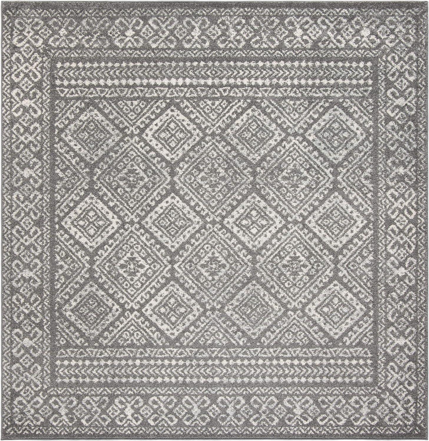 Gray Square Hand-Knotted Easy-Care Synthetic Area Rug, 5'x5'