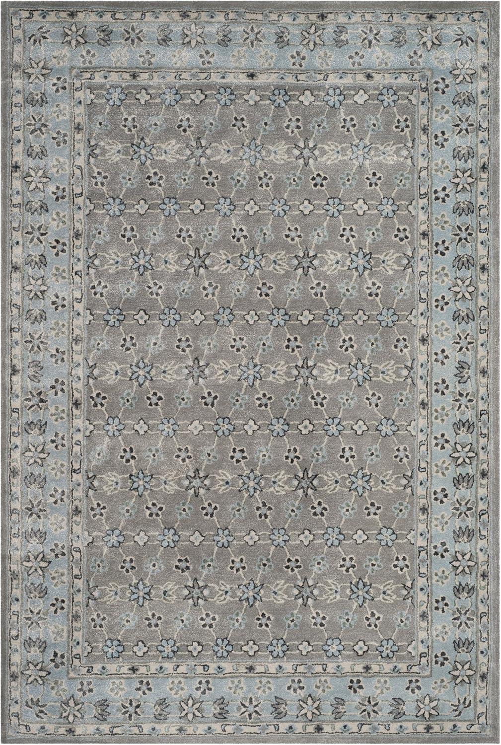 SAFAVIEH Bella Ridley Traditional Floral Wool Area Rug, Silver/Light Blue, 8' x 10'