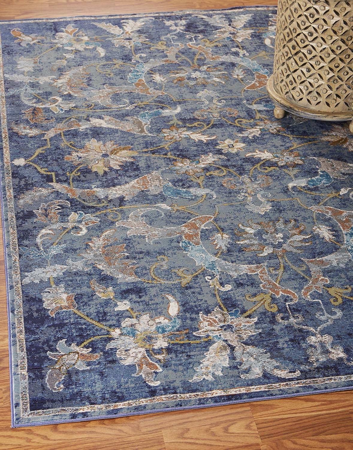 LR Home Ada 4' x 6' Navy Blue Floral Indoor Area Rug