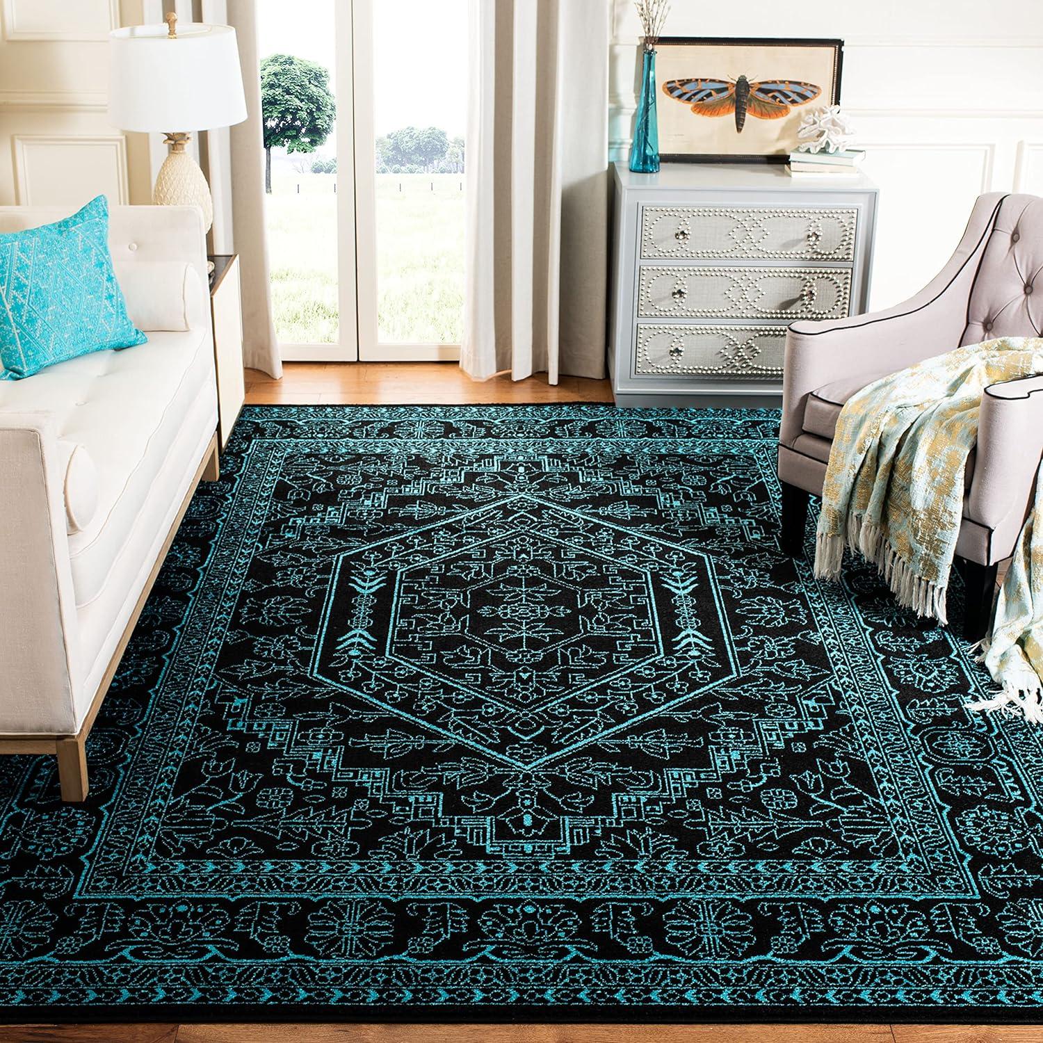 Adirondack ADR108 Power Loomed Area Rug - Black/Teal - 8'x10' - Safavieh.
