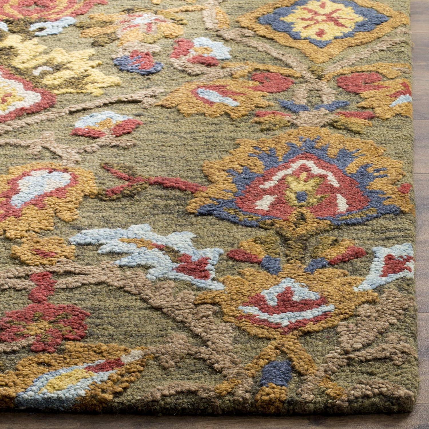 Handmade Green and Multi Wool Floral Runner Rug