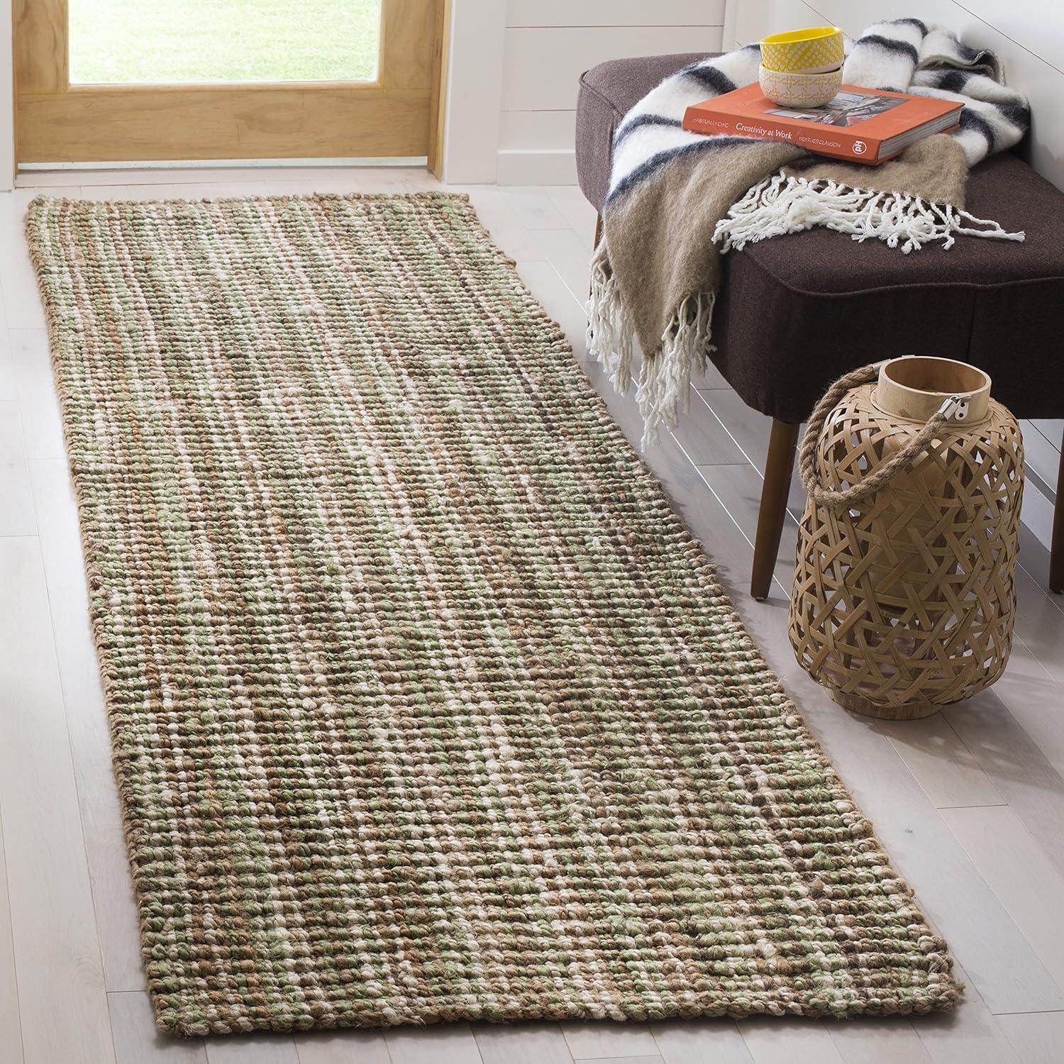 Sage and Natural Handwoven Jute 2'6" x 8' Runner Rug