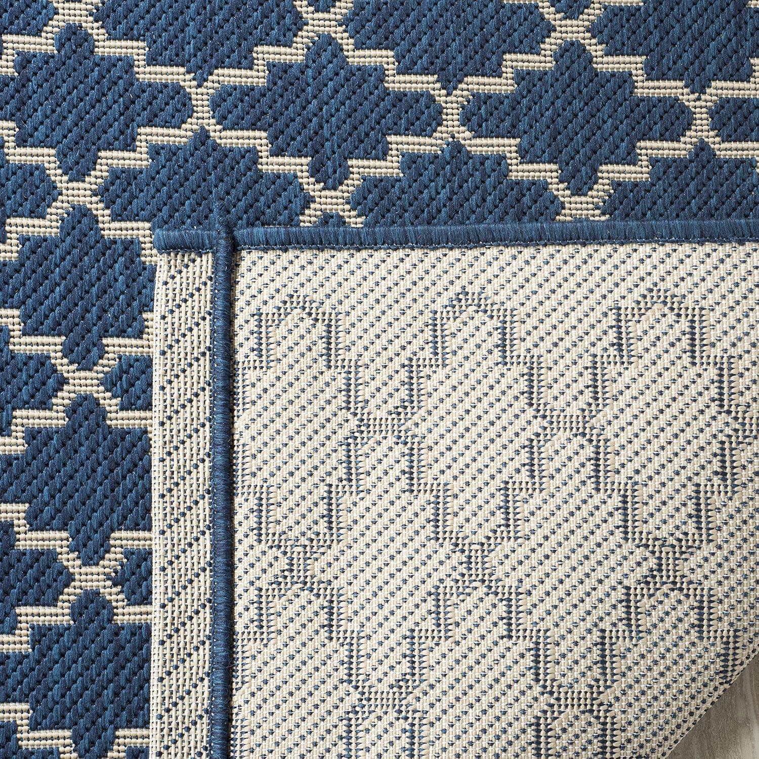 SAFAVIEH Courtyard Hilbert Trellis Indoor/Outdoor Area Rug, 7'10" x 7'10" Square, Navy/Beige