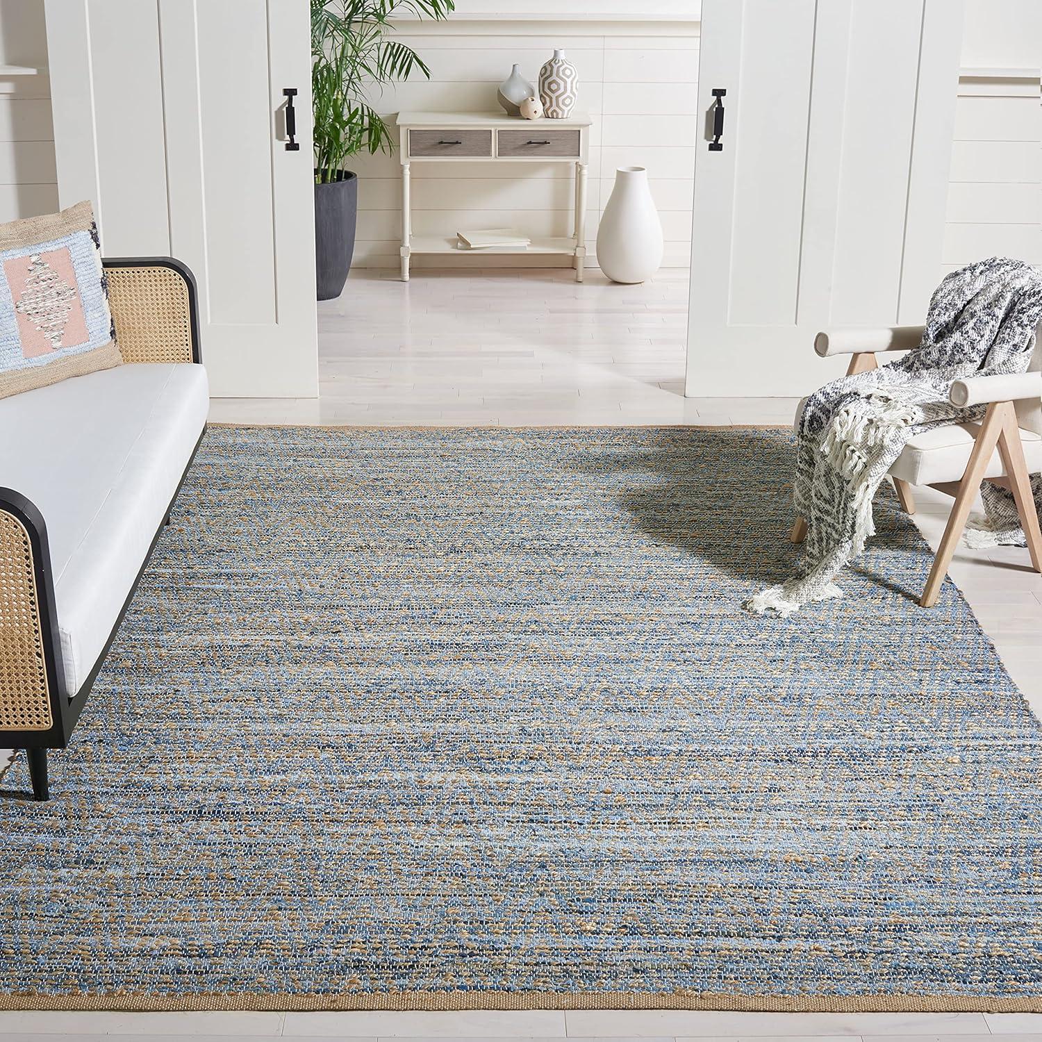 SAFAVIEH Cape Cod Leo Braided Striped Jute Area Rug, 11' x 15', Natural/Blue