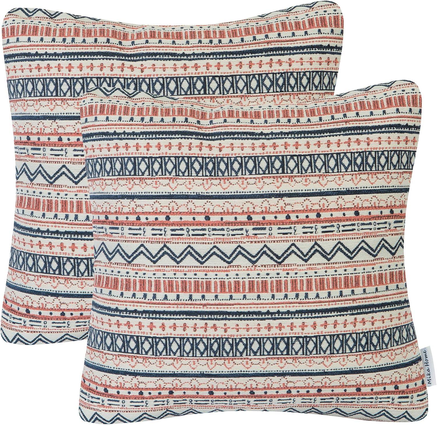 Pack of 2 Throw Pillow Covers Decorative Pillow Cases for Sofa Couch Bed, Bohemian Striped Geometric Pattern, 20x20 Inches, Navy Pink Cream