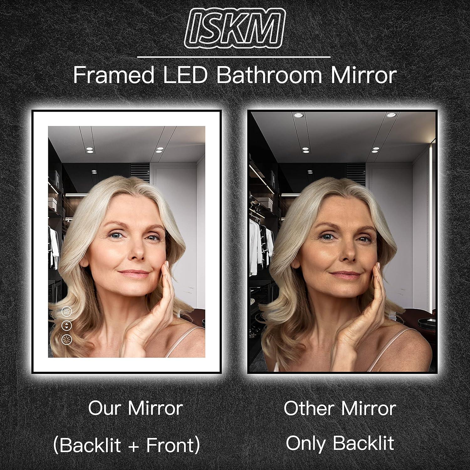 Aevar Super Bright Front & Back LED Lighted Anti-Fog Aluminum Alloy Framed Tempered Glass Bathroom/Vanity Mirror with ETL & 3-Year Warranty