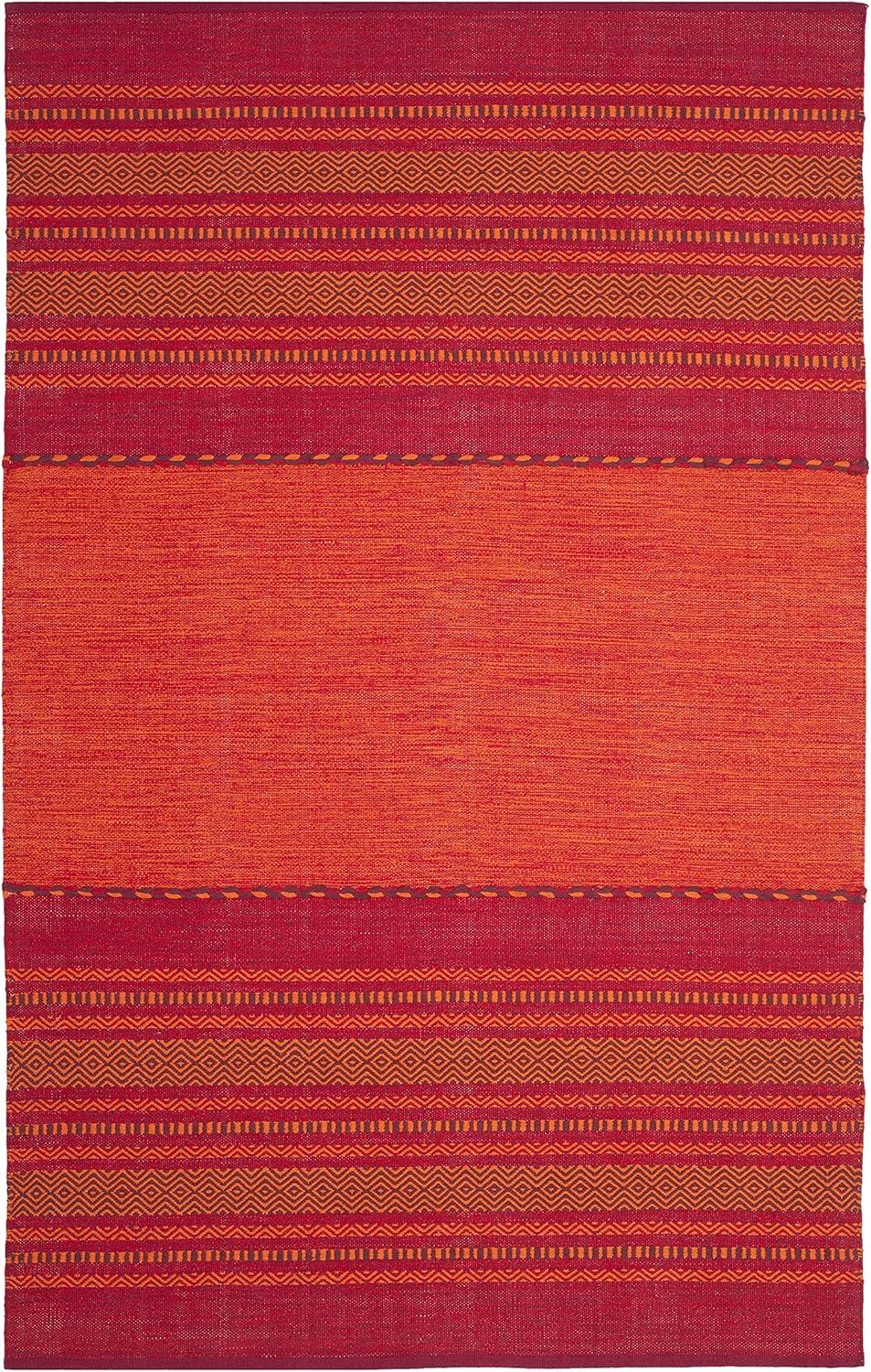 Handmade Red Cotton Flat Woven Rectangular Area Rug