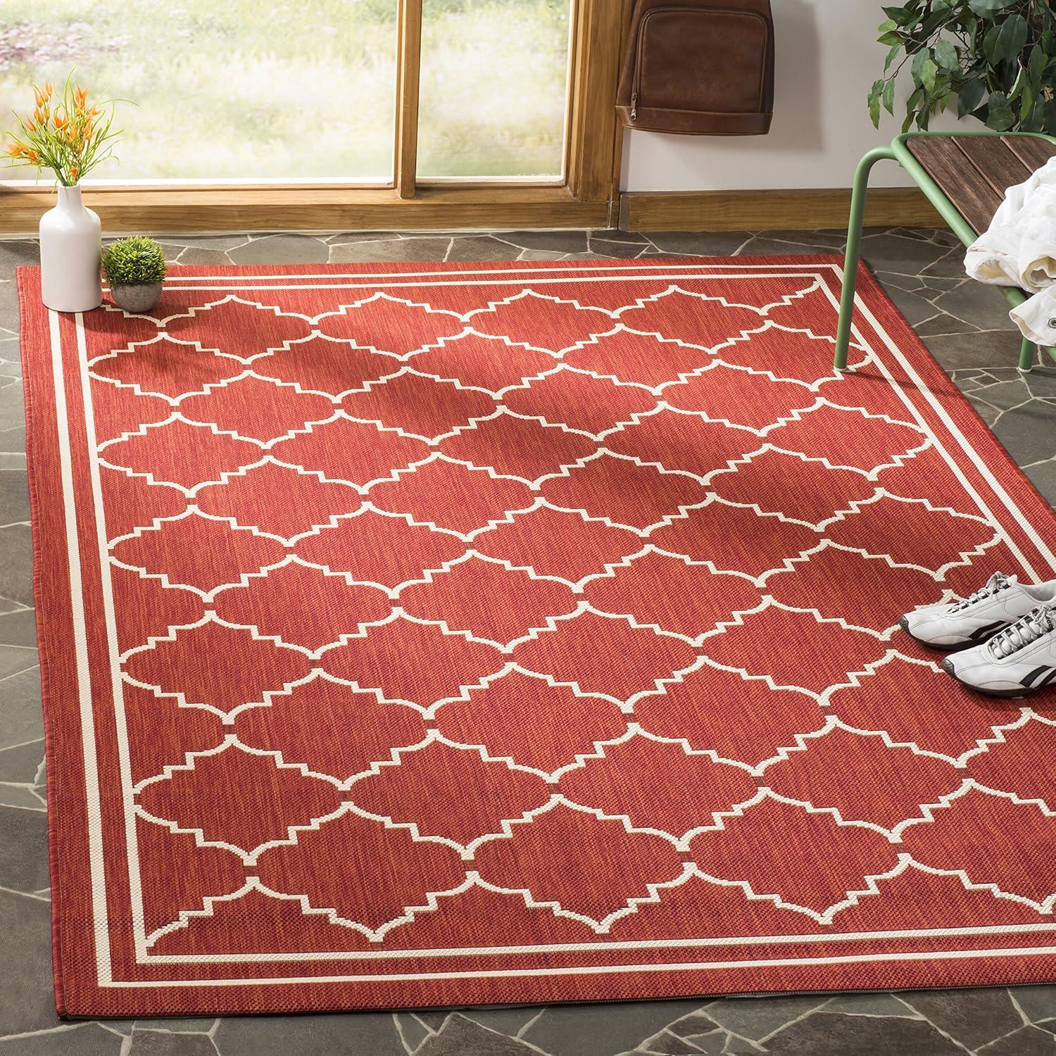 SAFAVIEH Courtyard Amy Geometric Indoor/Outdoor Area Rug, 9' x 12', Red/Beige