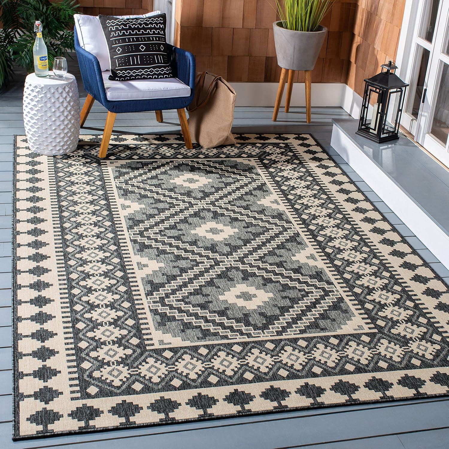 Veranda VER099 Power Loomed Indoor/Outdoor Area Rug - Ivory/Grey - 6'7"x9'6" - Safavieh.