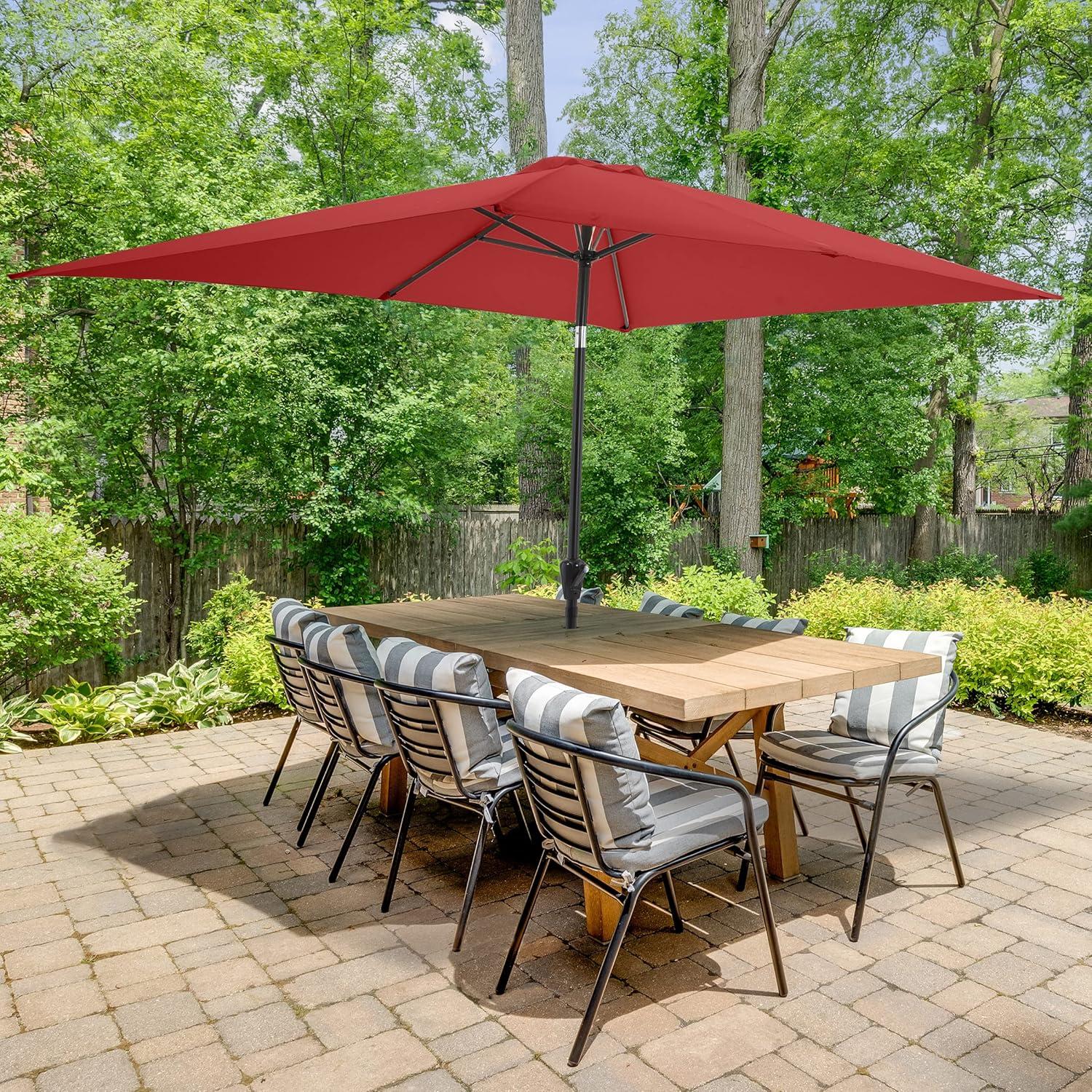 Rectangular Patio Umbrella - 10 Ft Easy Crank Sun Shade with Push Button Tilt for Outdoor Furniture, Deck, Backyard, or Pool by Pure Garden (Red)