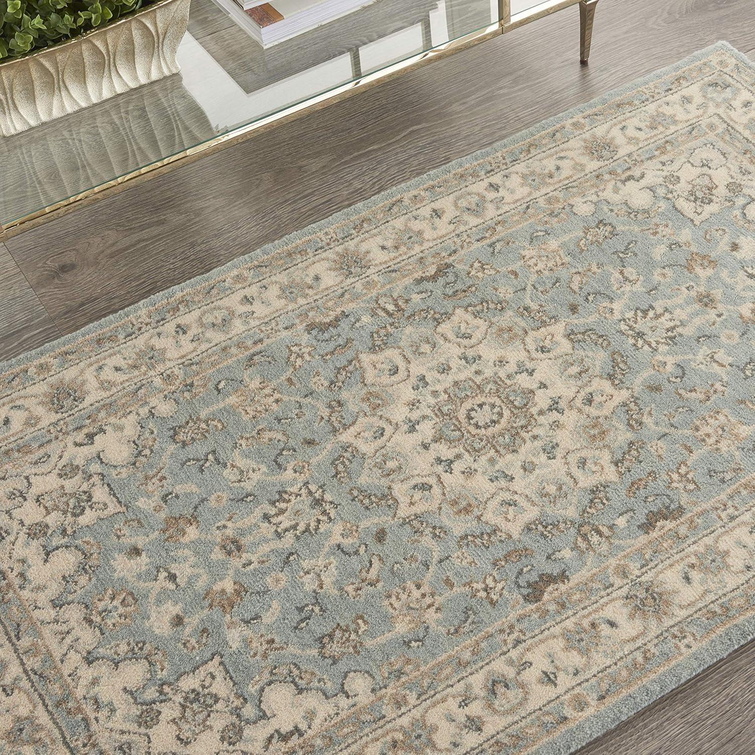 Aqua Ivory Elegance 2'6" x 4'3" Hand-Knotted Wool Blend Area Rug