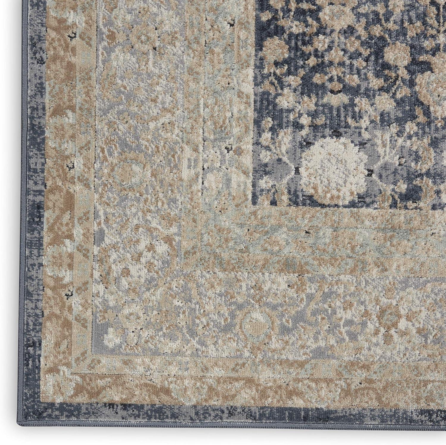 Navy and Gold Floral Rectangular Synthetic Rug, 7'10" x 10'10"