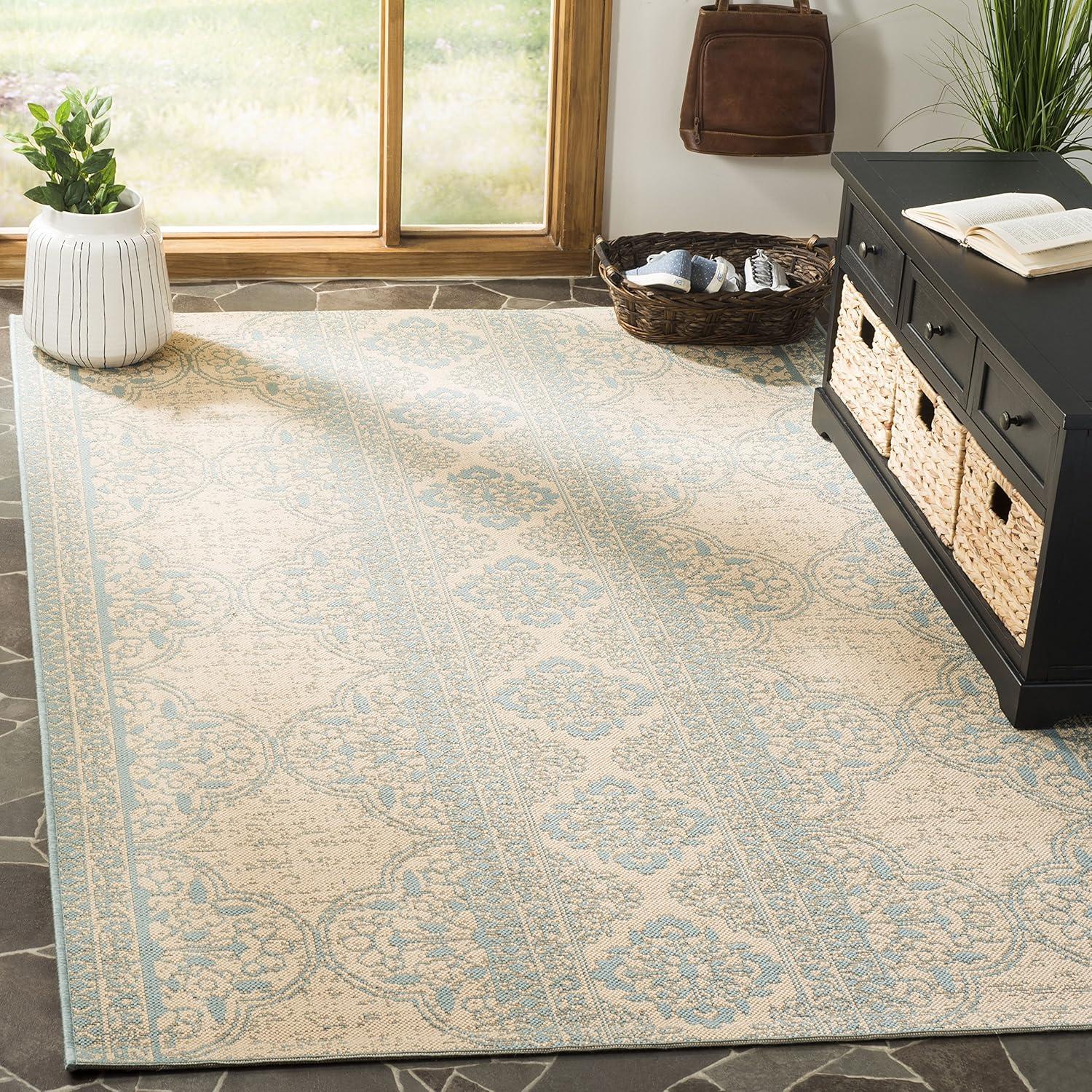 Linden LND174 Power Loomed Area Rug - Aqua/Cream - 8'x10' - Safavieh