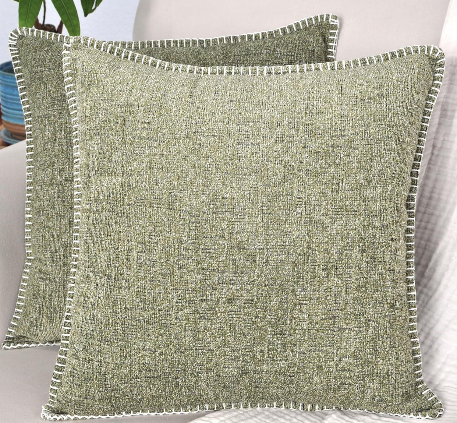 Oveesha Tassel Soft Chenille Throw Pillow Covers With Stitched Edge (Set of 2)