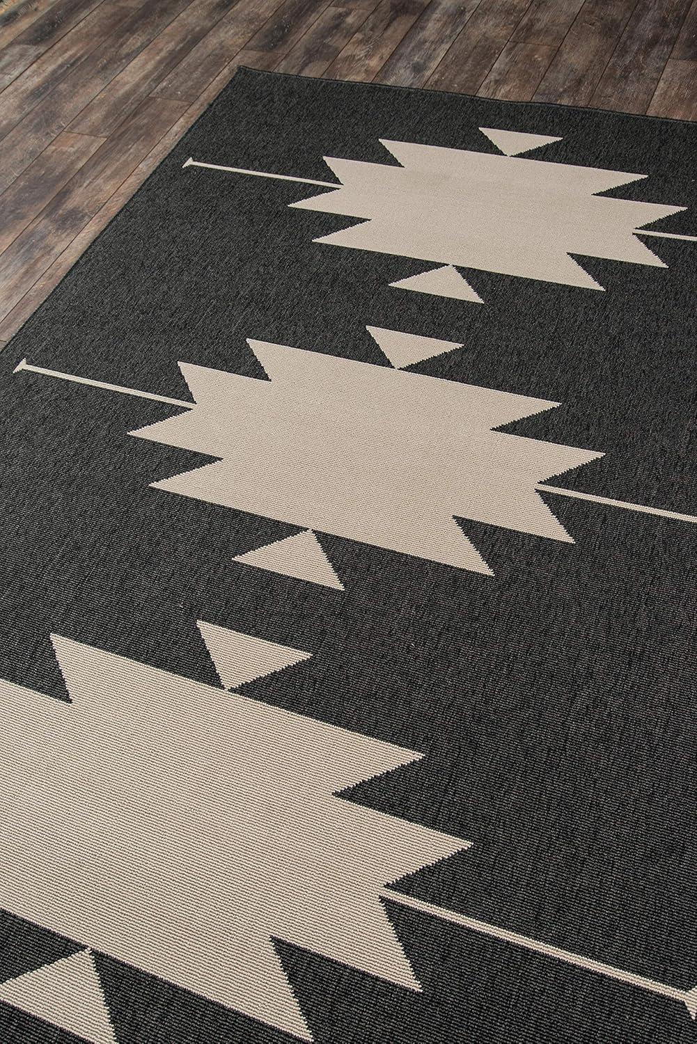 Contemporary Charcoal Gray Geometric Outdoor Rug, 8'6" x 13'