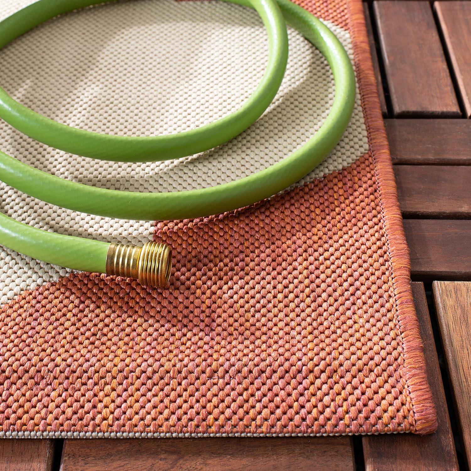 SAFAVIEH Courtyard Elwyn Geometric Trellis Indoor/Outdoor Area Rug, 5'3" x 5'3" Square, Beige/Blue