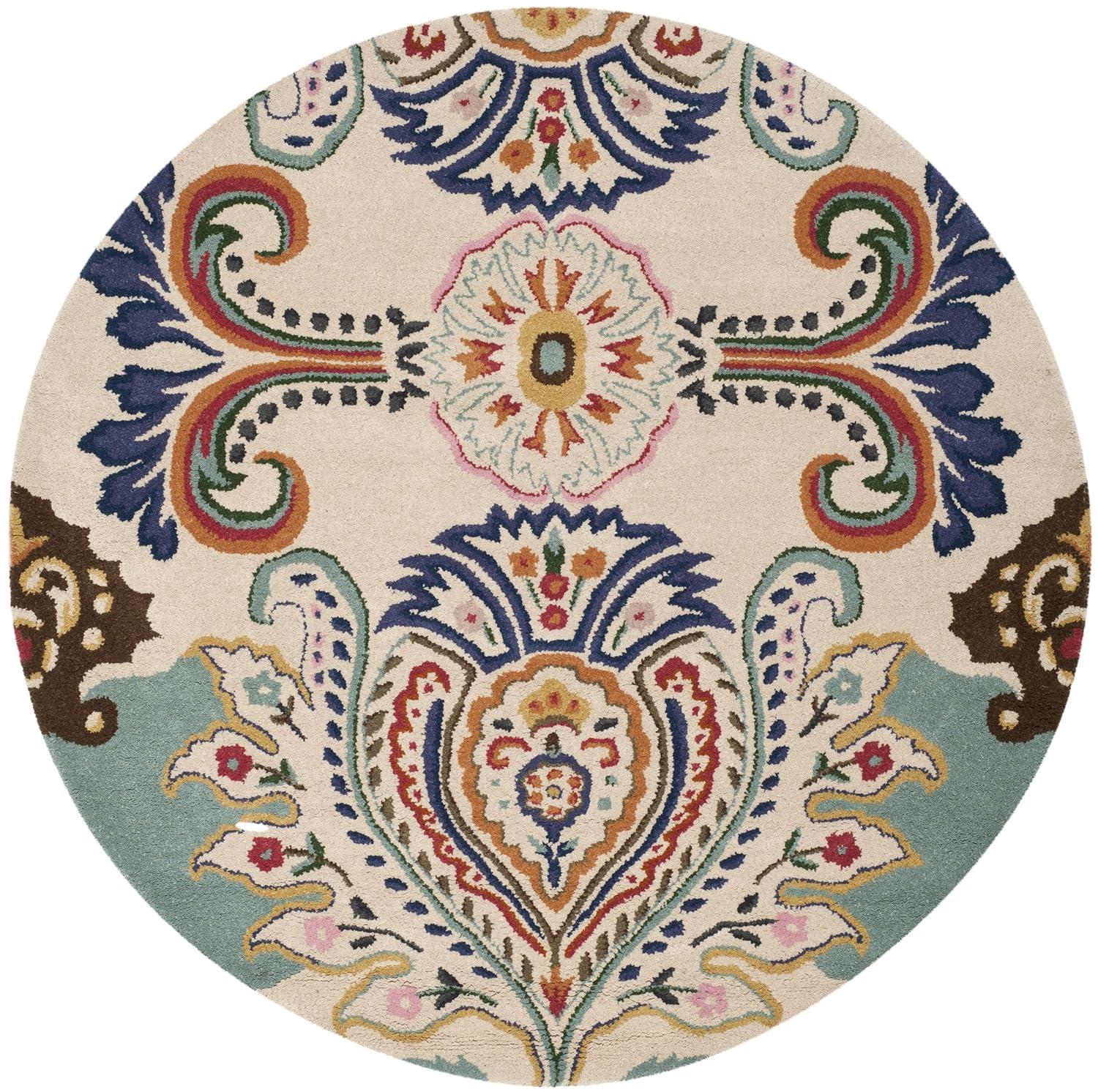Bella BEL118 Hand Tufted Area Rug - Ivory/Teal - 7' Round - Safavieh.