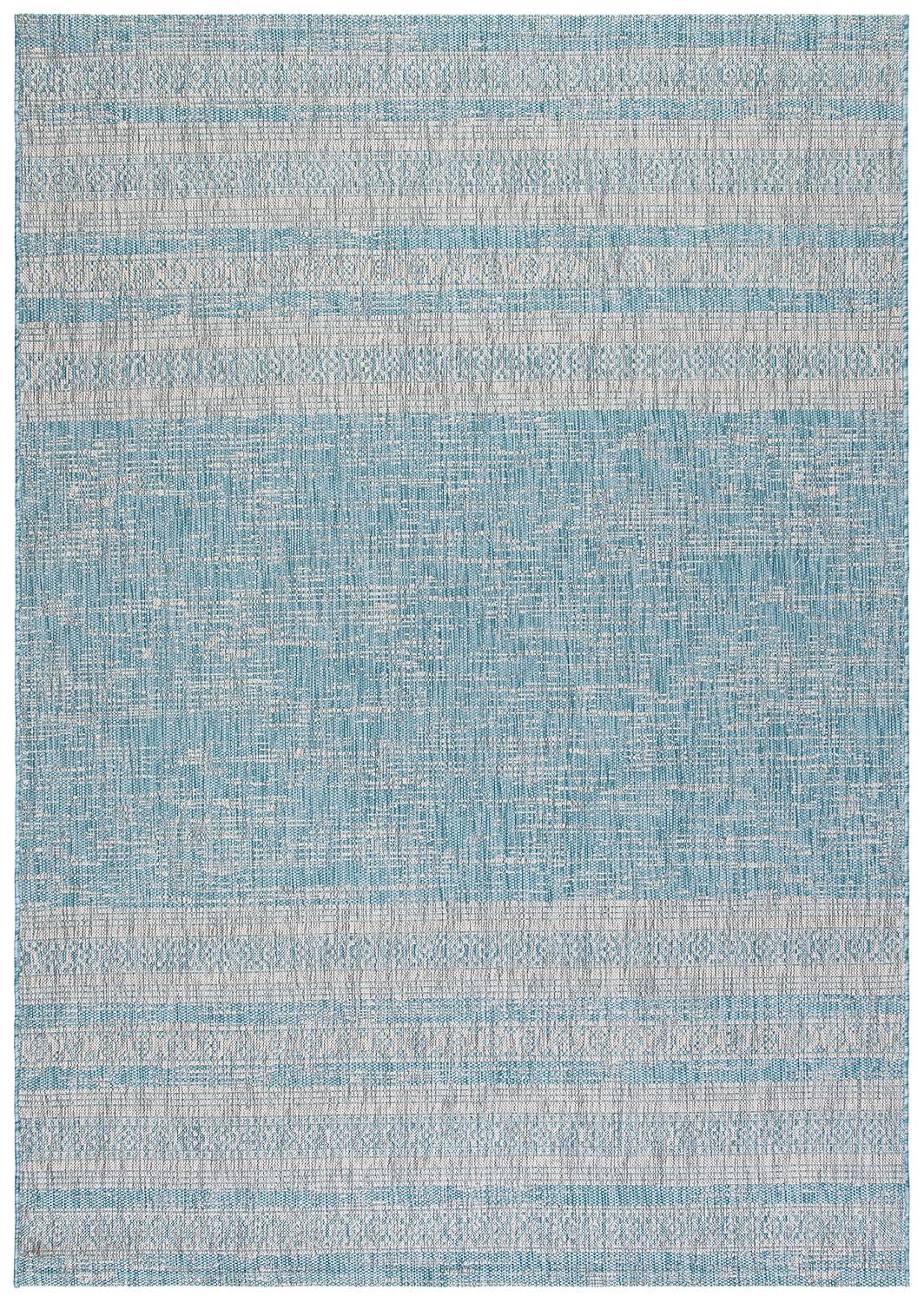 Courtyard CY8061 Power Loomed Indoor and Outdoor Area Rug - Aqua/Grey - 6'7"x9'6" - Safavieh