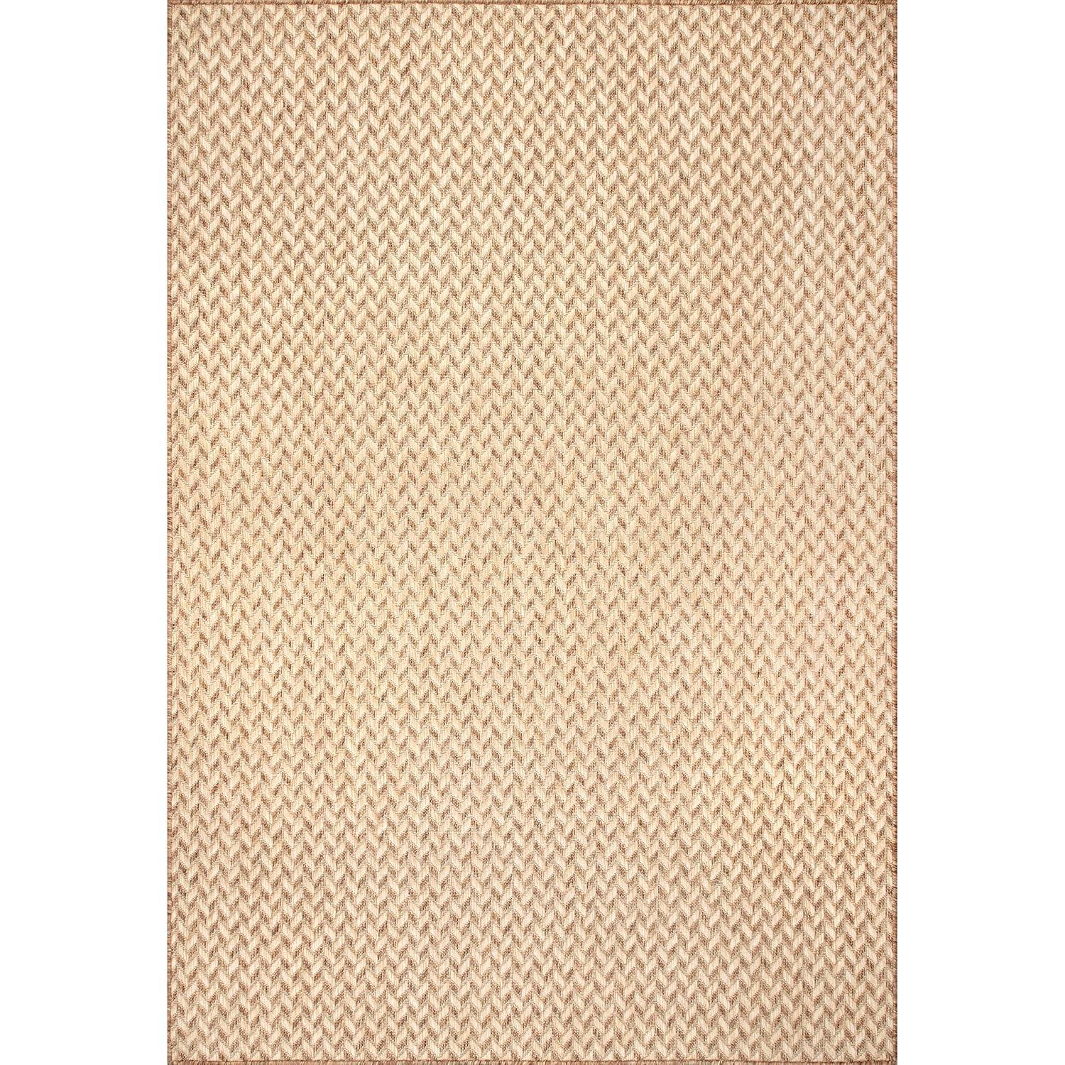 nuLOOM 4'x6' Camryn Abstract Herringbone Indoor and Outdoor Area Rug Beige: Geometric Flat Pile, Machine Made