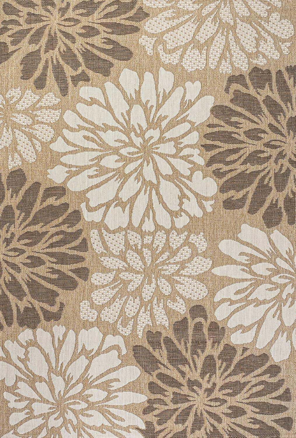3' x 5' Zinnia Modern Floral Textured Weave Indoor/Outdoor Area Rug, Brown/Cream - JONATHAN Y