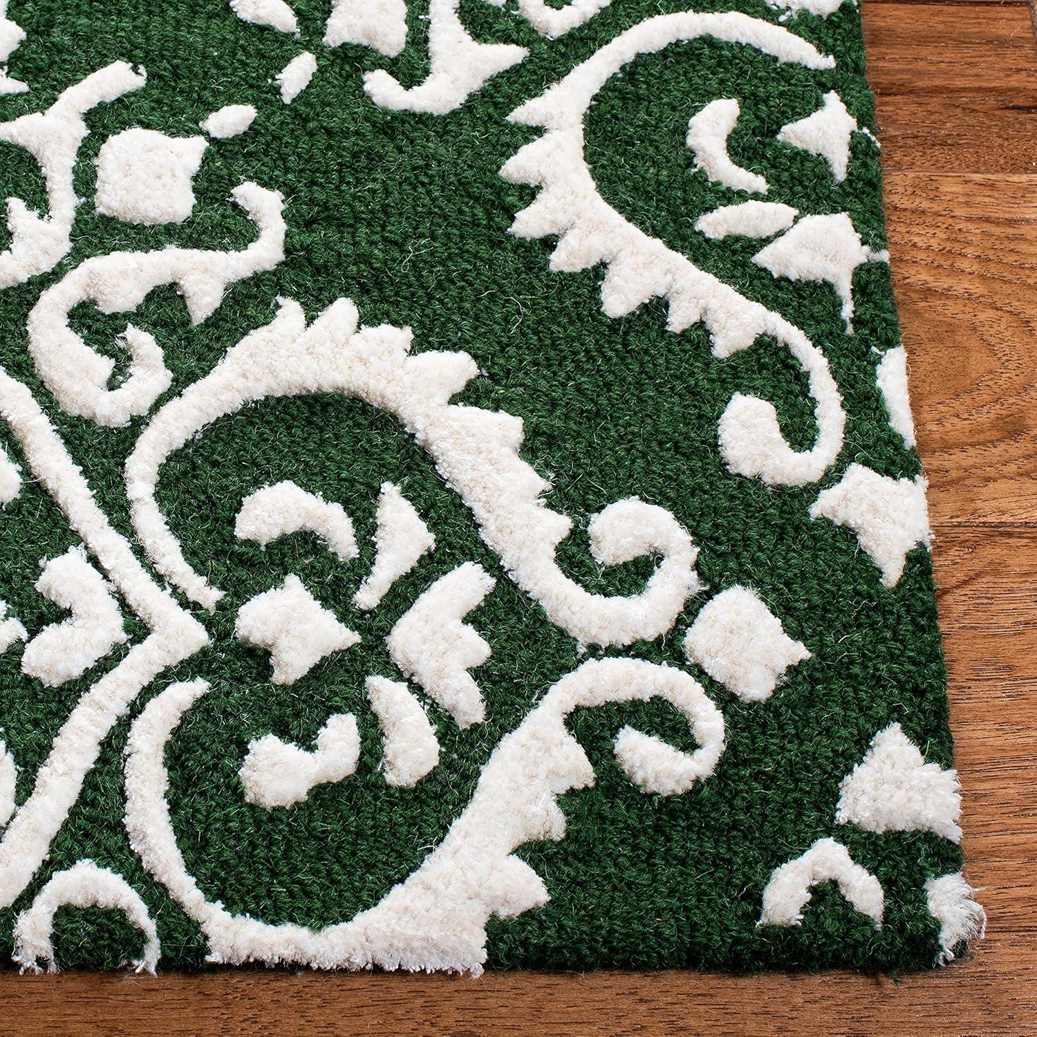 Ivory and Green Hand-Tufted Wool Rectangular Rug