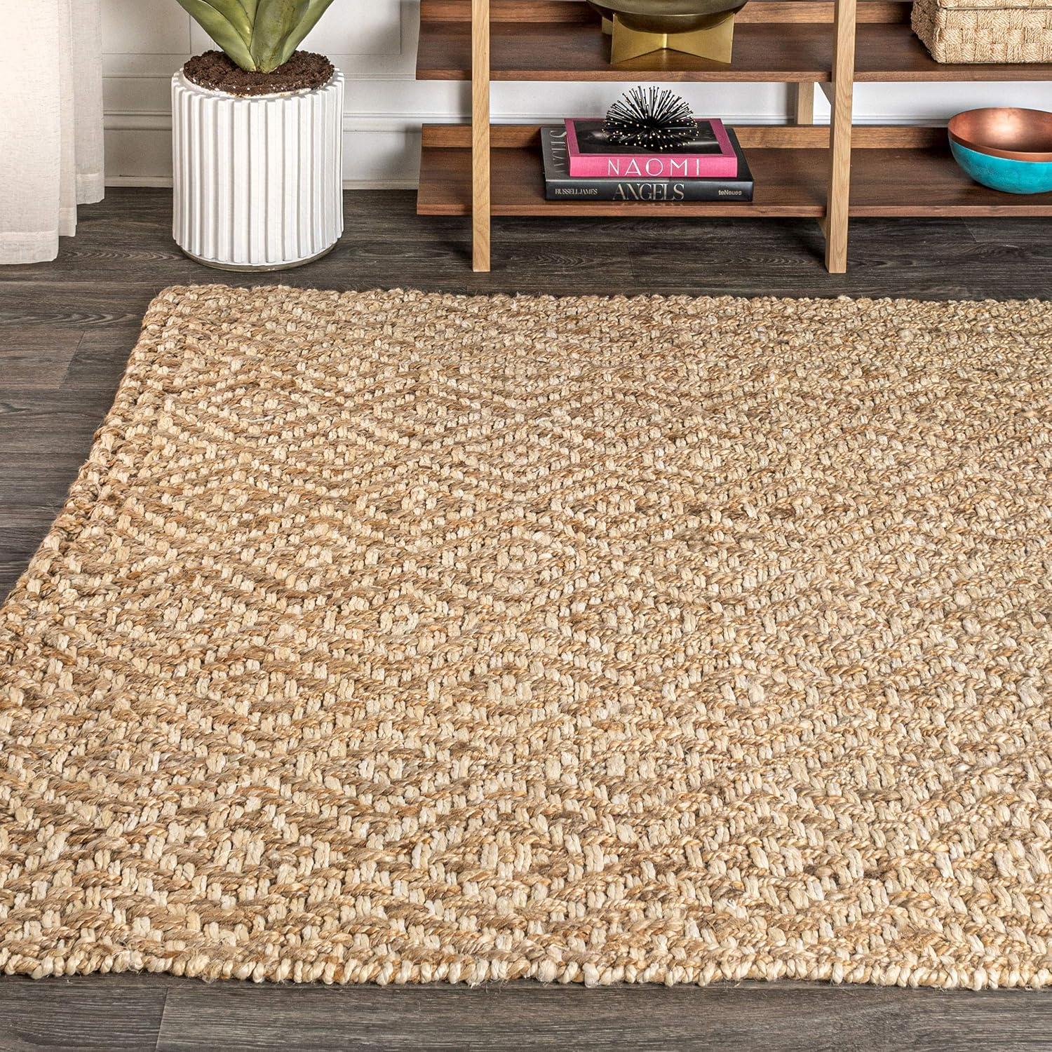 Ivory Diamond Braided Handmade Reversible 8' x 10' Jute Rug