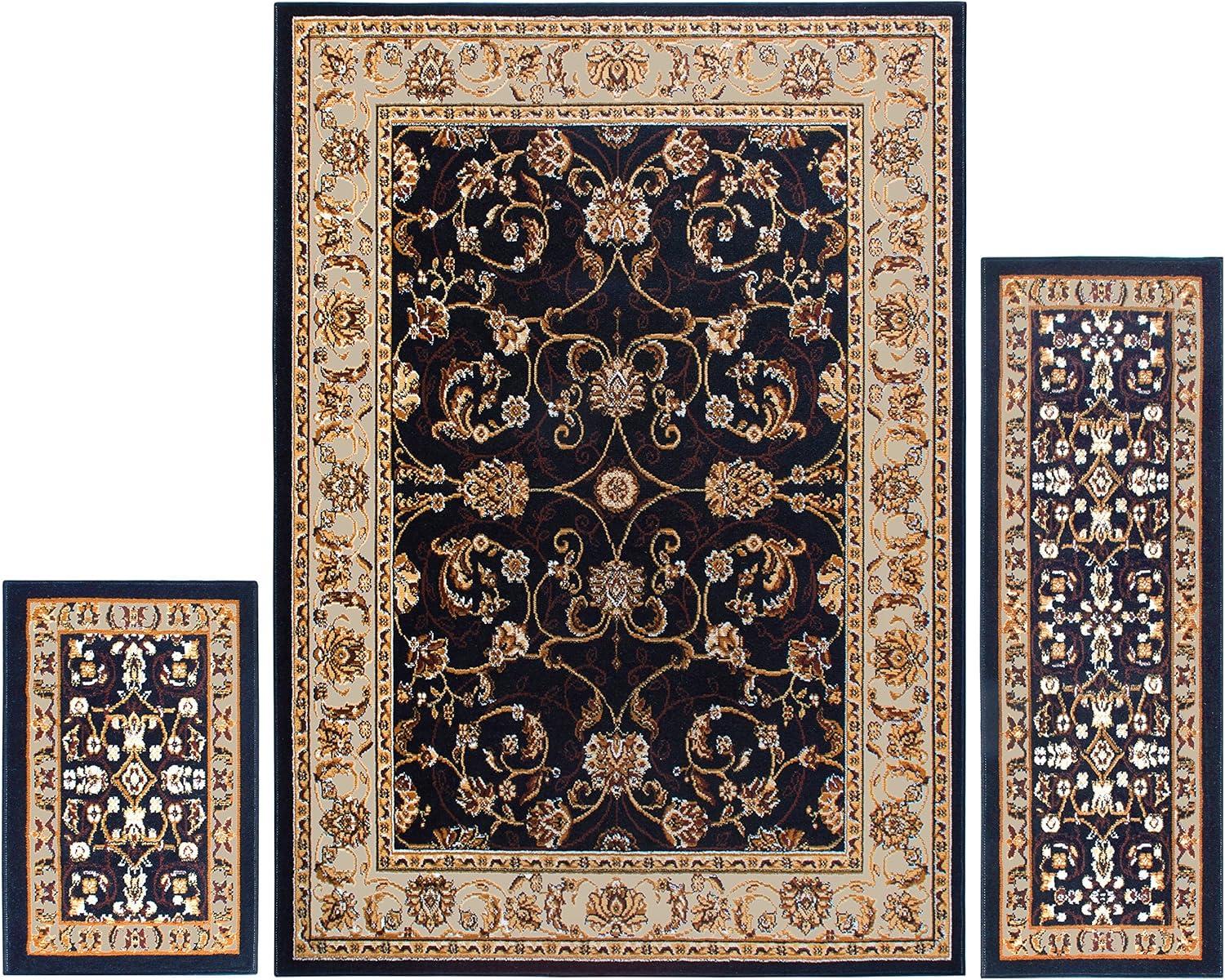 Home Dynamix Ariana Badah Damask Border Area Rug, Black/Ivory, 3-Piece Set
