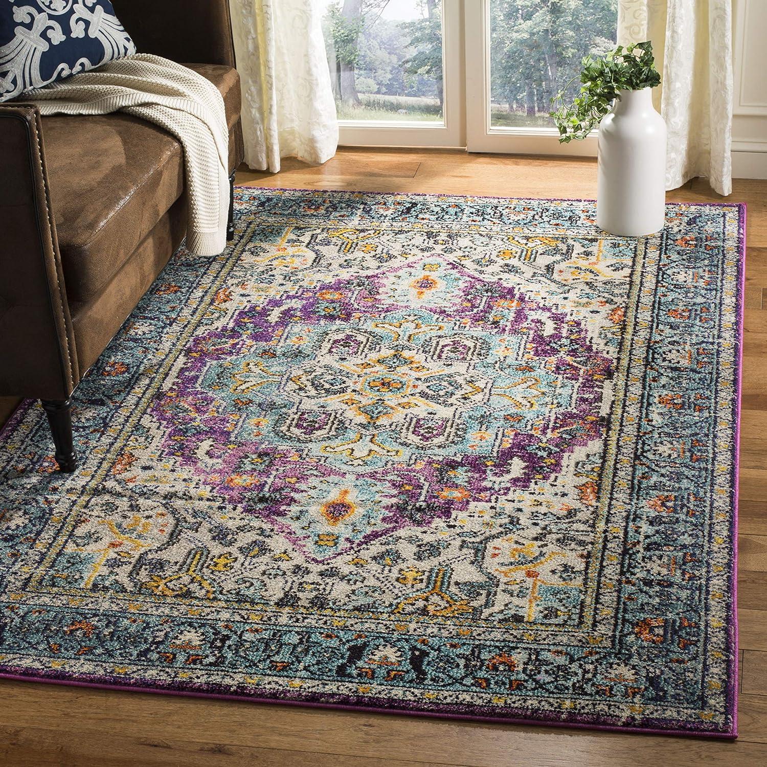 Bohemian Chic Violet & Light Blue Hand-knotted Synthetic Area Rug - 4' x 5'7"