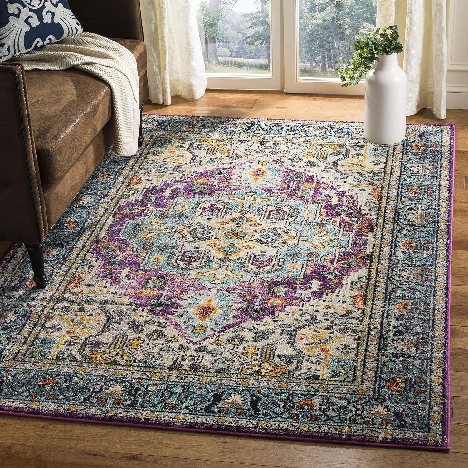 Monaco MNC251 Power Loomed Indoor Area Rug - Violet/Light Blue - 6'7"x9'2" - Safavieh.