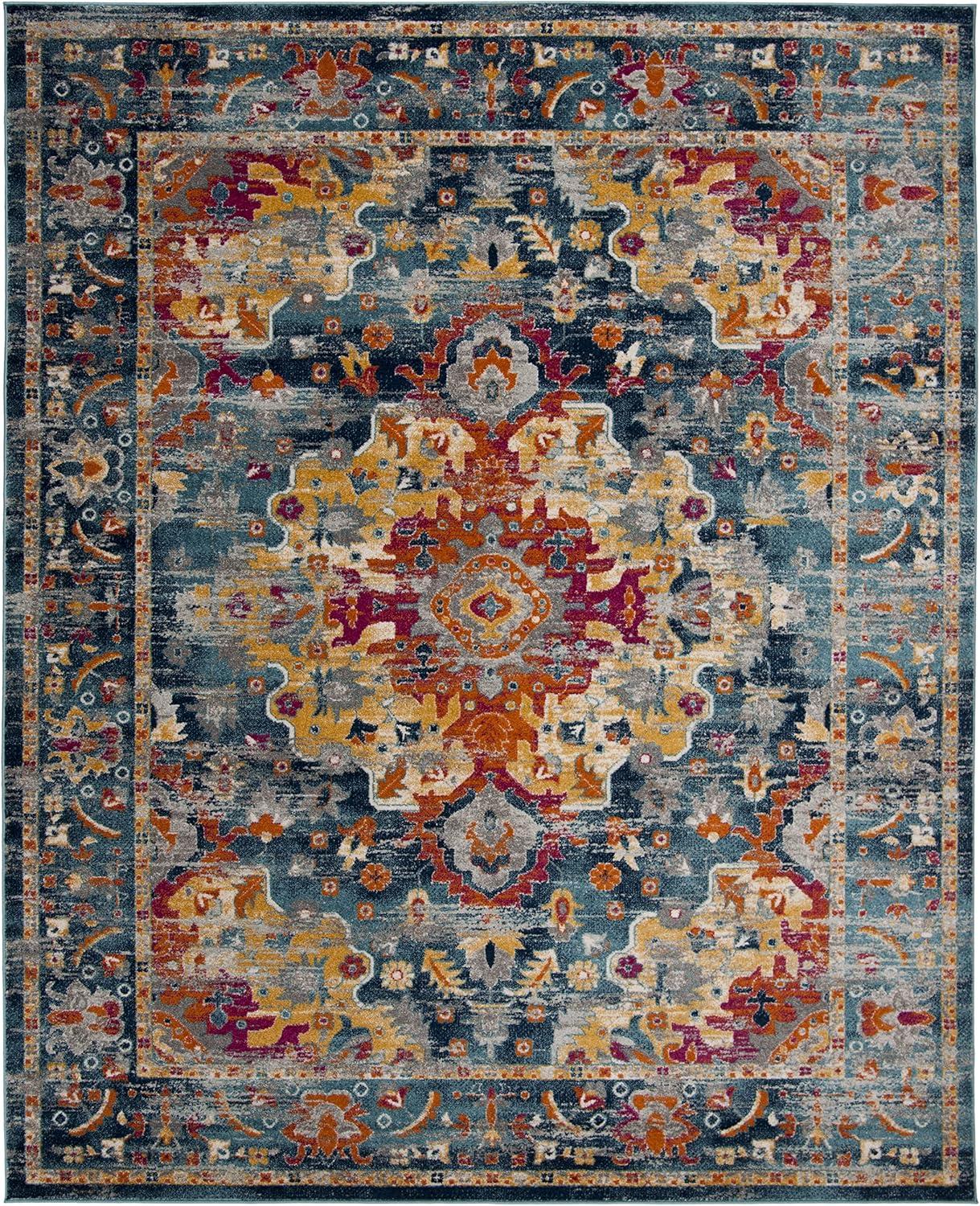 SAFAVIEH Madison Caden Floral Bordered Area Rug, Teal/Fuchsia, 9' x 12'