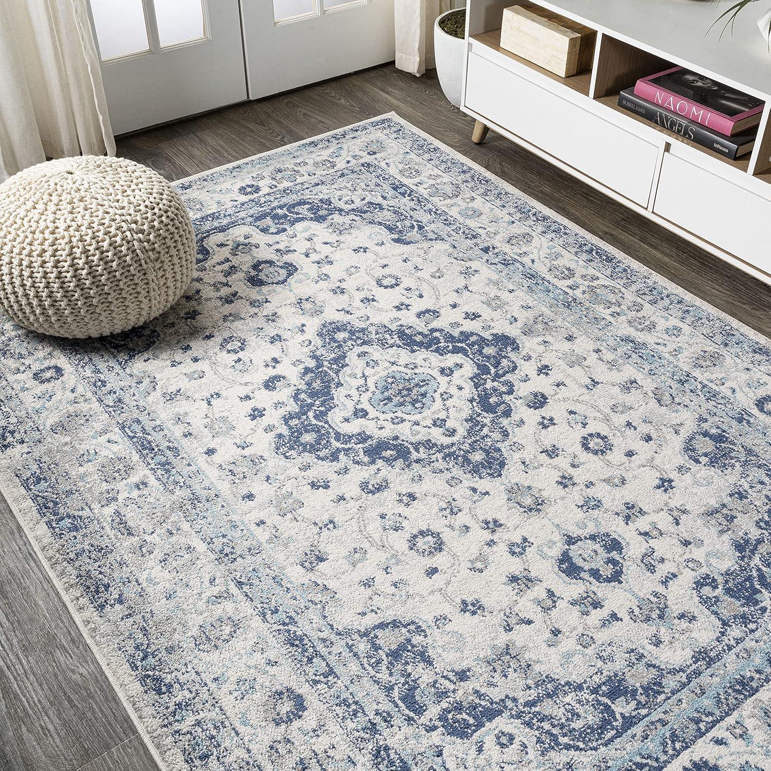 5'x 8' Indhira Ornate Medallion Persian Area Rug, Blue/Gray - JONATHAN Y