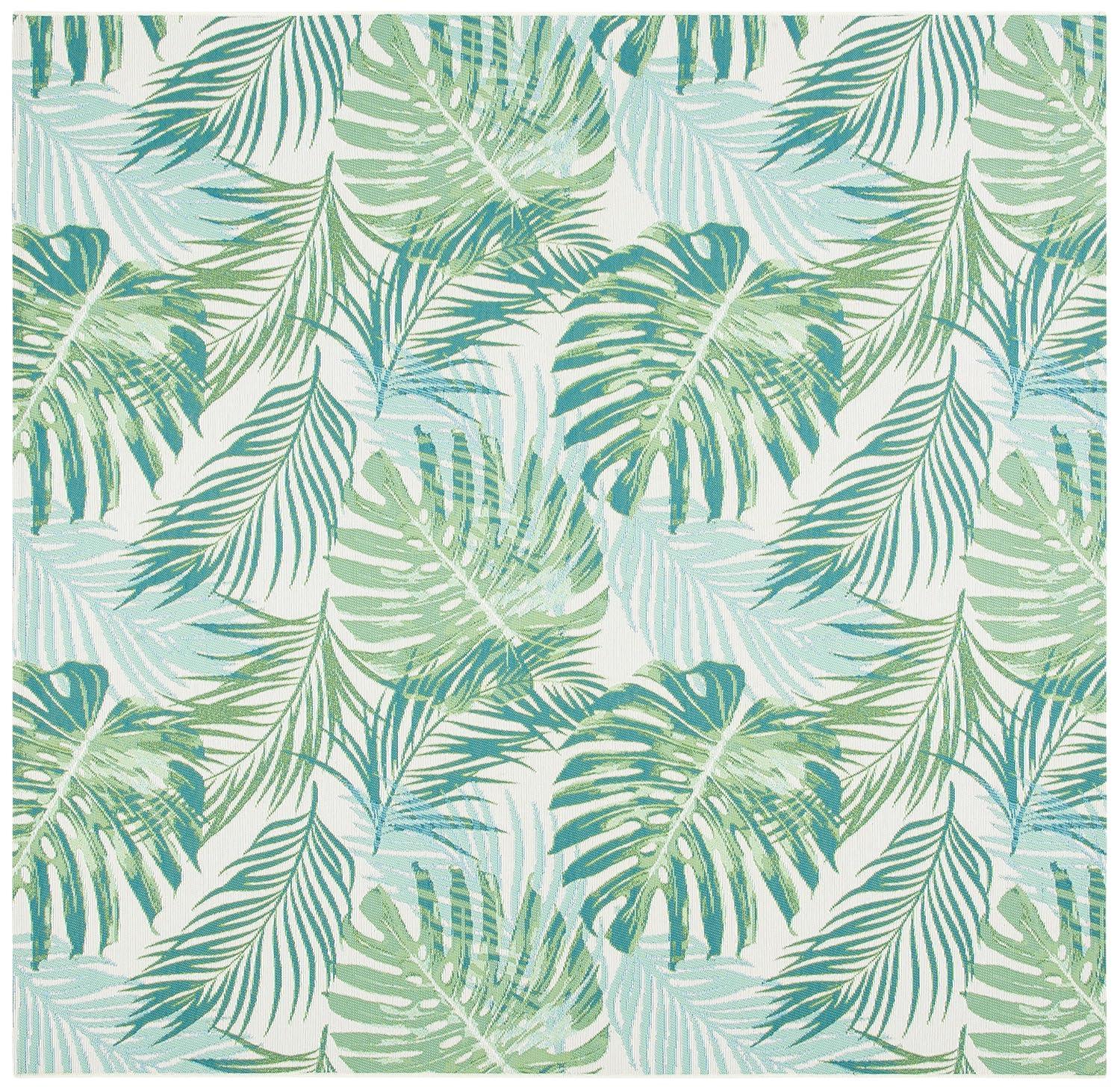 Barbados Green and Teal Tropical Botanical Square Indoor/Outdoor Rug