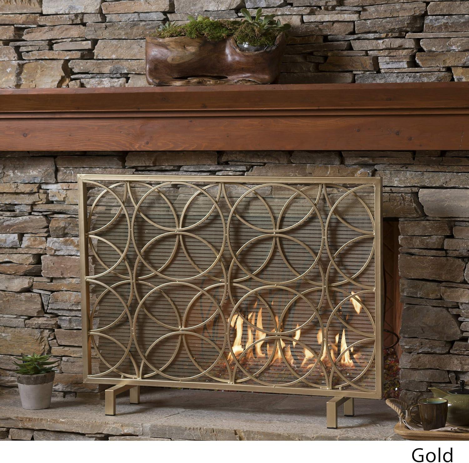 Gold Iron Single Panel Mesh Fireplace Screen