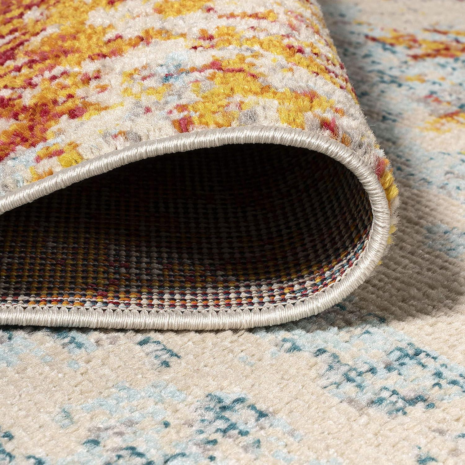 Abstract Orange/Blue/Cream Area Rug