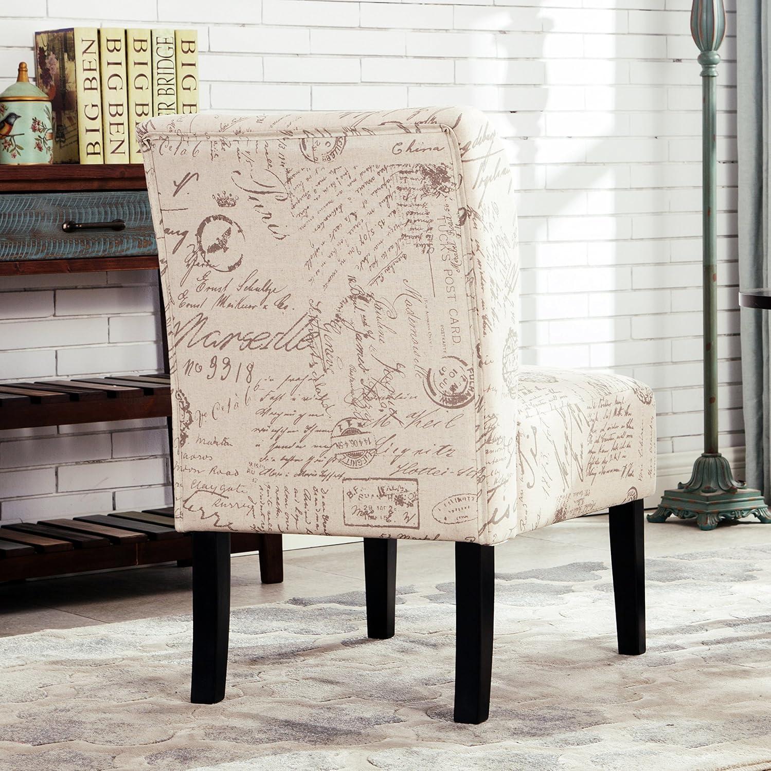 Roundhill Furniture Capa Fabric Armless Contemporary Accent Chair Script Print