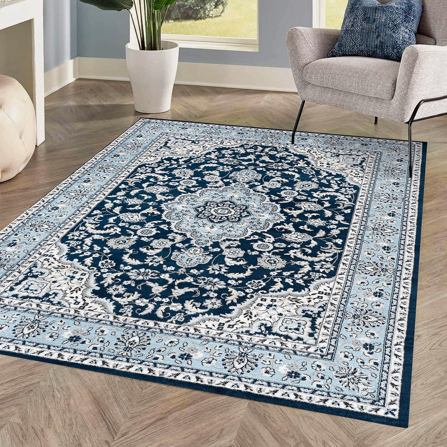 3'x 5' Palmette Modern Persian Floral Area Rug, Navy/Blue - JONATHAN Y