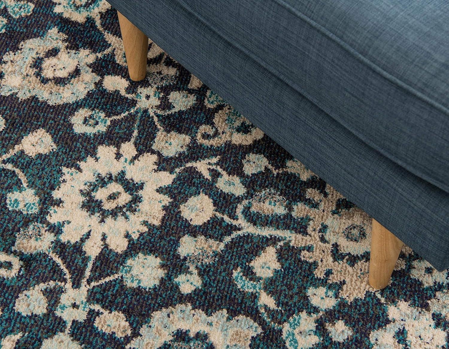 Unique Loom Penrose Collection Area Rug - Krystle (5' 3" x 8' Rectangle Navy Blue/Beige)