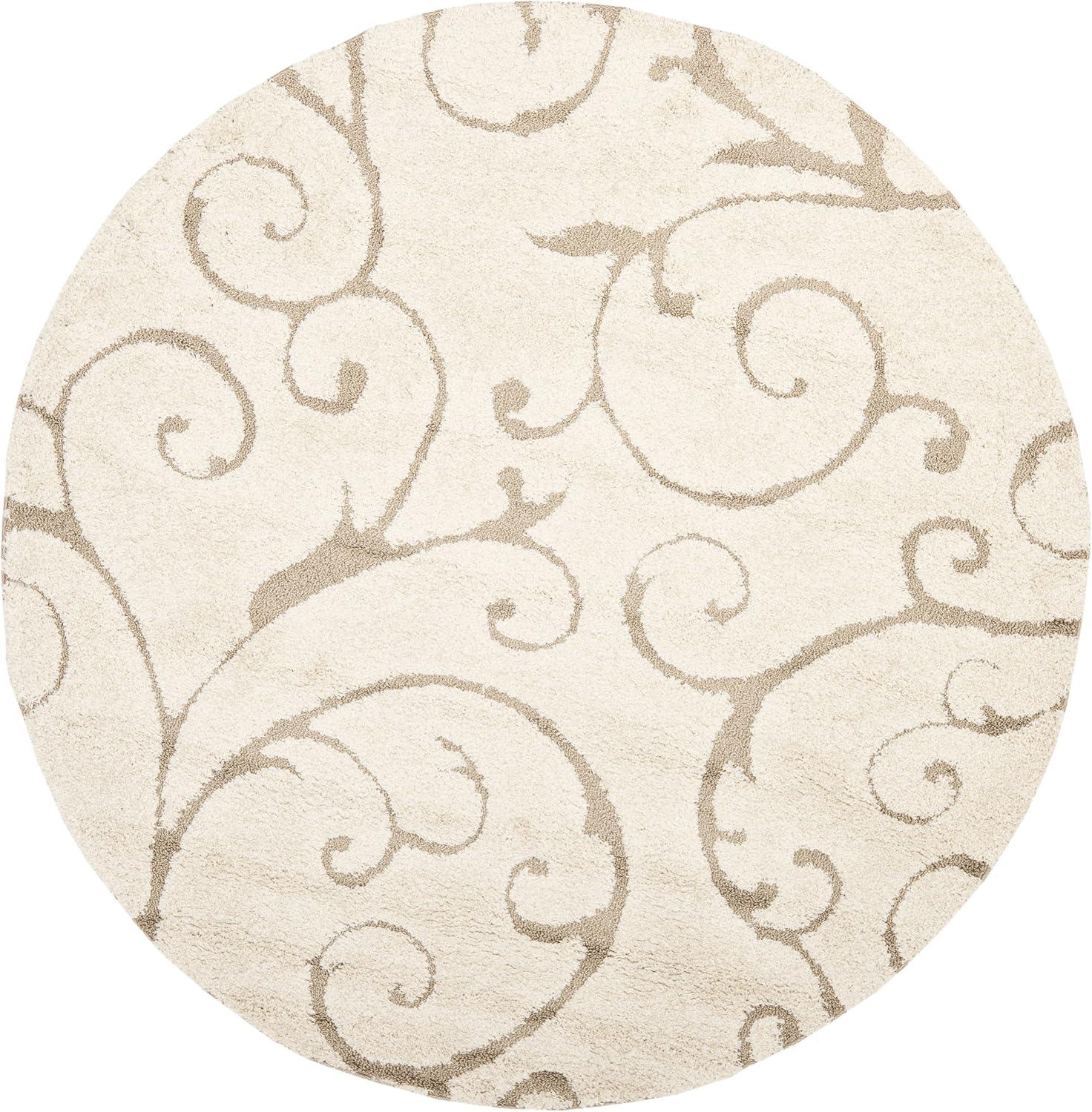 Florida Shag SG455 Power Loomed Indoor Area Rug - Cream/Beige - 5' round - Safavieh.