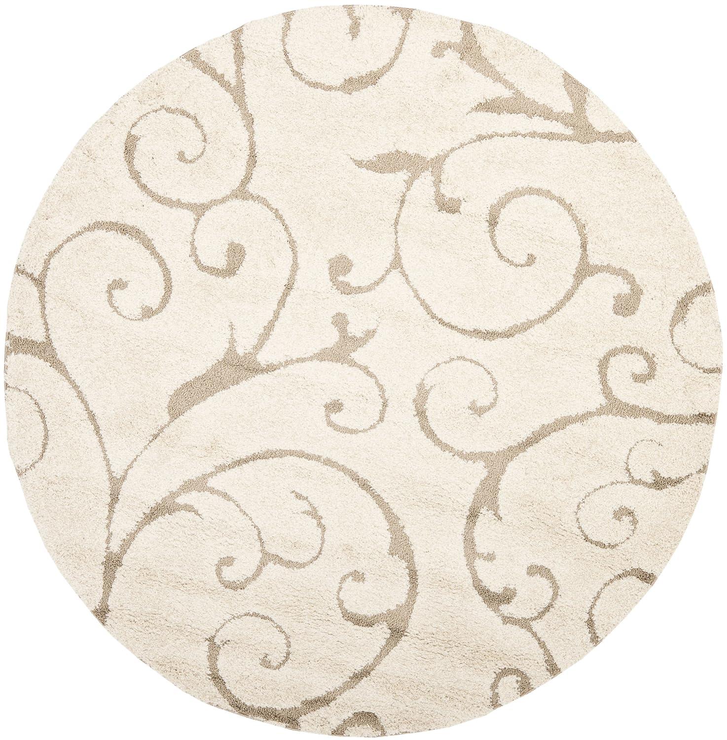 Florida Shag SG455 Power Loomed Indoor Area Rug - Cream/Beige - 5' round - Safavieh.