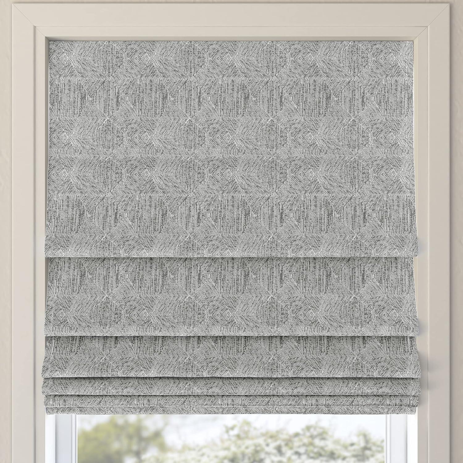 Gray Geometric Fabric Cordless Blackout Roman Shade 31" x 64"