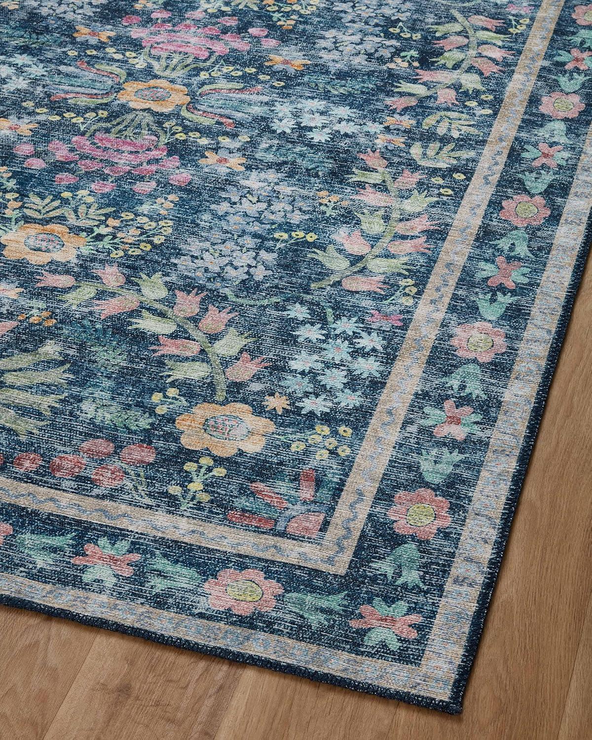 Blue Floral Synthetic Round Accent Rug, 3'-0" x 3'-0"